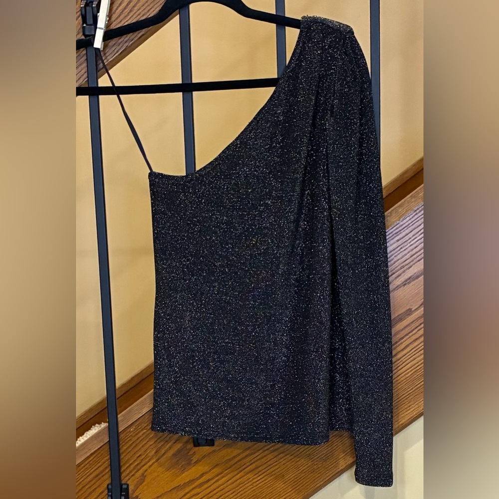 Ramy Brook Blouse Violeta One Shoulder Knit  Black Gold Metalic SZ. XS NWT